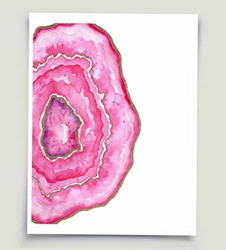 Watercolor Geode Rock Agate Slice Art Pink and Faux Gold Unframed Paper Print