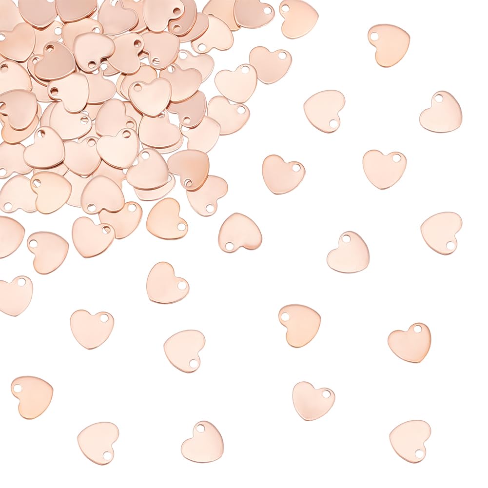 UNICRAFTALE about 80Pcs Heart Charms Rose Gold Stainless Steel Blank Heart Tag Charms Love Heart Pendants Metal Dangle Charms with Loop for Valentine Gifts DIY Necklace Bracelet Earring Jewelry Making