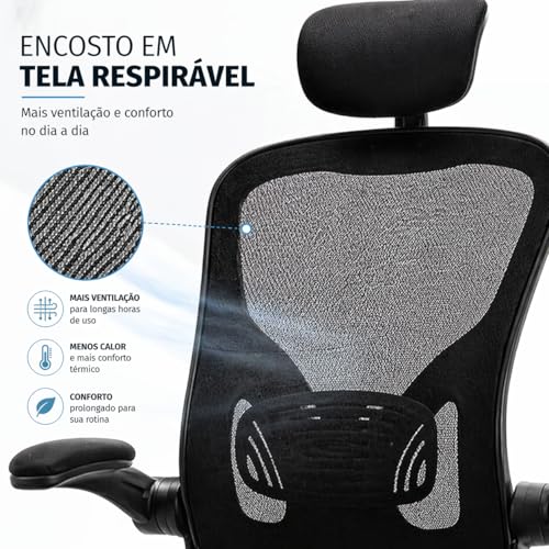 Cadeira Ergonômica para Escritório com Apoio de Cabeça, Cadeira Presidente Giratória Ajustável, Encosto em Tela Mesh Respirável, Conforto para Home Office