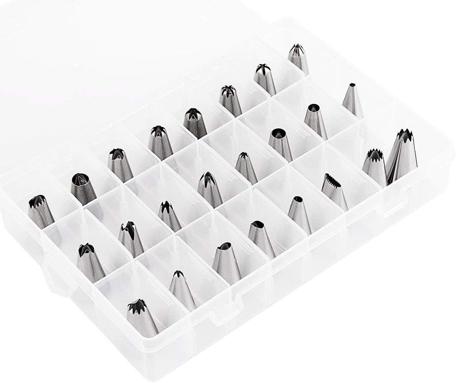 Russian Piping Tips, Zanmini Cake Decorating Supplies with Storage Box, 24 Stainless Steel Decorating Tips, 2 Pastry Bags, 2 Reusable Couplers