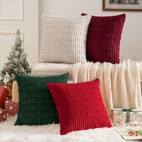MIULEE 4 Red Green Corduroy Pillow Covers