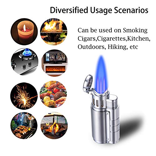 BS Cigar Lighter and Cutter Set,Cigar Punch Lighter Triple Jet Flame Butane Cigarette Torch Lighter(Silver)