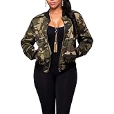 SheKiss Womens Camouflage Shacket Jacket Coats Fashion Fall Long Sleeve Zipper Canvas Camo Jackets with Pockets