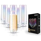 Gutsdoor Radiance White Pearl Luster Stemless Champagne Flutes Glasses Set of 6 (10 Ounce) Elegant All-Purpose Wine Drinking Glassware Beverage Cups for Water, Juice, Beer, Whiskey & Bar Decor