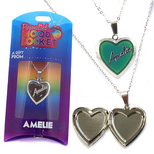 AMELIE PERSONALISED HEART SHAPED NAMED MOOD LOCKET FUN GIFT PRESENT