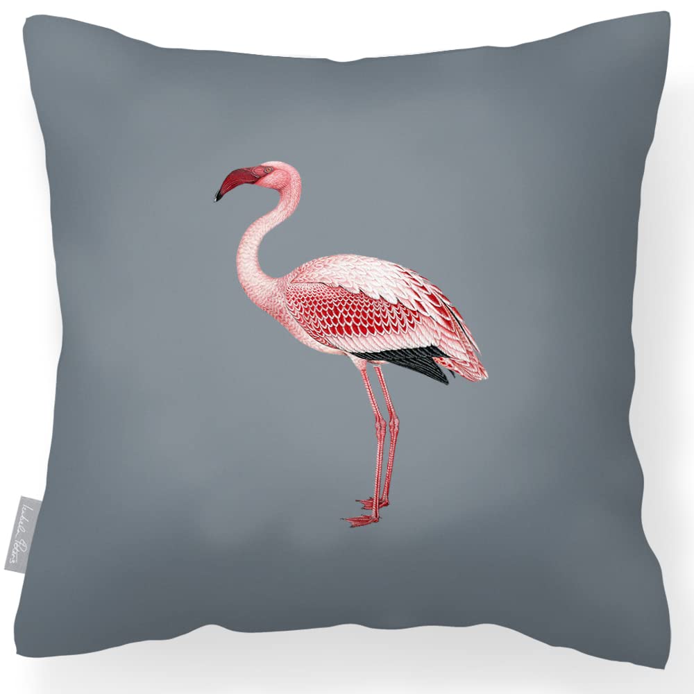 Izabela Peters Outdoor Cushions Waterproof, 43 cm, Filled Outdoor Cushion, Flamingo - Grey, Garden Furniture Cushions, Outdoor Seat Cushions, Garden Chair Cushions