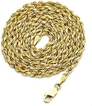 10K Yellow Gold 3mm Solid Diamond Cut Rope Chain Necklace with Lobster Lock
