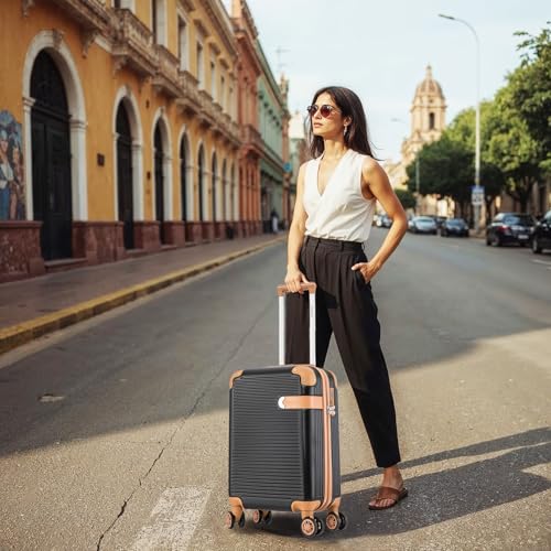 Santino Mala de Bordo Rígida - Textura Canelada Distinta, Rodas Duplas Silenciosas 360°, Cadeado com Combinação Numérica | Leveza e Segurança Aprimoradas para Viagens (Preto, Pequeno)