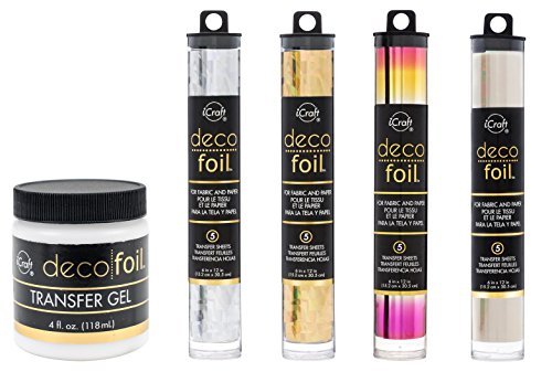 Deco Foil Bundle of 5 Items - Transfer Gel and Specialty Foil Transfer Sheets Set - Shattered Glass Silver, Shattered Glass Gold, Summer Rainbow and Opal