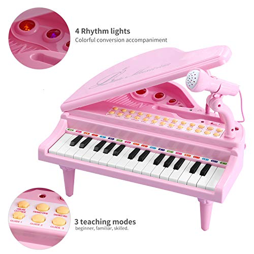 BAOLI Piano Keyboard Birthday Gift Toddler Multi Functional Electronic Instrument - Musical Toy with Microphone 31 Keys (Pink, Medium) - Thumbnail 5