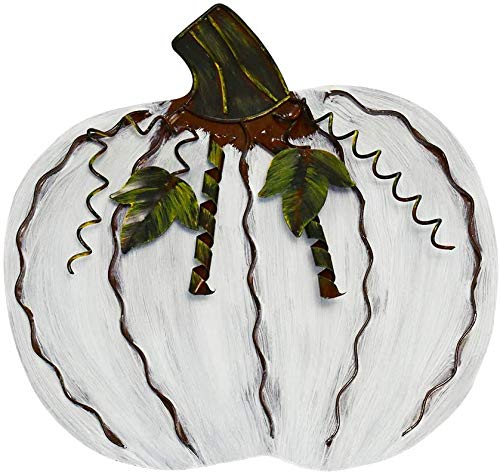 Metal Pumpkin Decoration for Home Free Standing Metal Flat Pumpkins for Fall Harvest DecorThanksgiving Halloween Outdoor Decoration - (White,12''H)