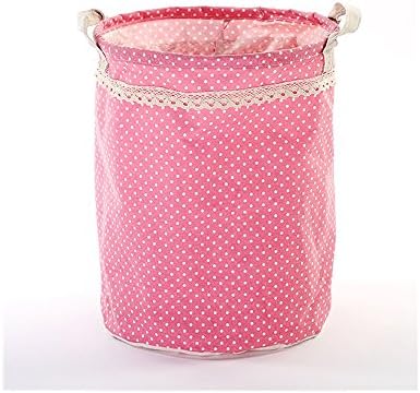 S Kaiko Cotton Linen Laundry Hamper Foldable Round Hampers for Laundry Pop Up Laundry Hampers Laundry Bin Laundry Basket Nursery Hamper with Dots Storage Bin for Clothing and Toy 3545 cm (pink)