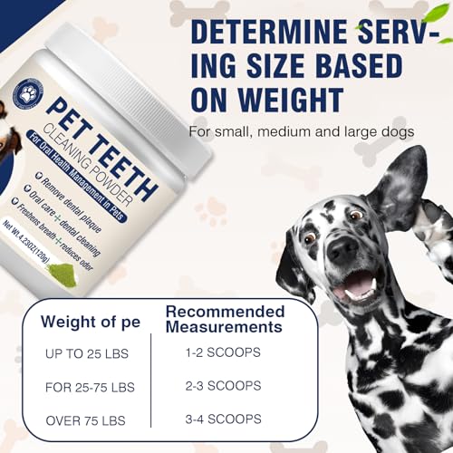 Dental Powder for Dogs Dog Teeth Cleaning Products Dog Tooth Cleaning Powder with Probiotics for Dogs Bad Breath Treatment Plaque and Tartar for Small Medium and Large Pet Dental Cleaner 120 Grams