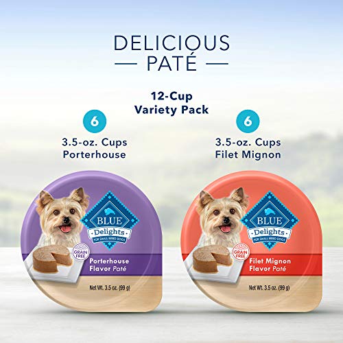 Blue Buffalo Delights Natural Adult Small Breed Wet Dog Food Cups, Pate Style, Filet Mignon and
