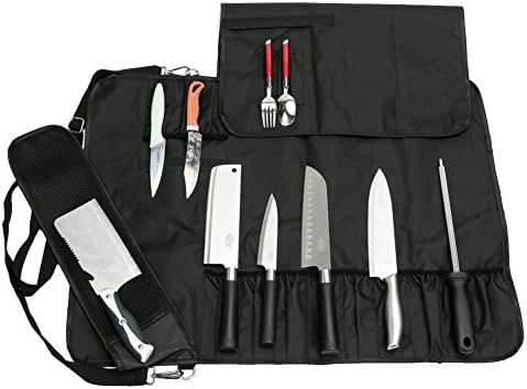 Fushida Chefs Knife Roll Case, 17 Compartments Sturdy Oxford Knife Bag, Waterproof Blade Storage Case FSDKC01 (Black)