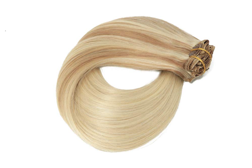 HUAYI Golden Brown HIghlights Ombre Bleach Blonde 120g 7Pcs Clip In Hair Extensions Human Thick End Soft Silky Double Weft For Full Head No Tangle No Shedding Balayage Hair (12613613#20'')