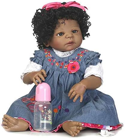 Minidiva 22" /55cm Soft Vinyl Silicone Real Life Like Reborn Baby Doll Newborn Dolls 100% Handmade Full Soft Silicone Lifelike Doll Black Girl for Children-RB131