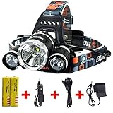 Brightest and Best 8000 Lumen Bright Headlamp Flashlight , IMPROVED LED with Rechargeable Batteries for Reading Outdoor Running Camping Fishing Walking - Waterproof Headlight