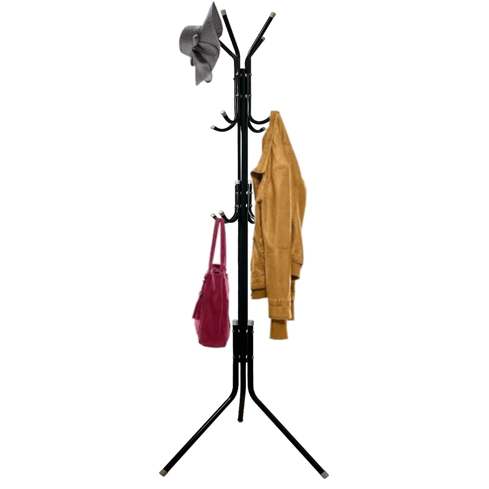 X CLICK Metal Clothes Rack with 12 Hooks, Triangular Base, 175 x 43 cm (Black)