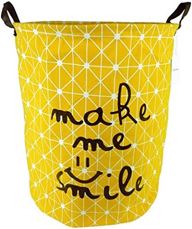 19.7" Large Sized Waterproof Coating Ramie Cotton Fabric Folding Laundry Hamper Bucket Cylindric Burlap Canvas Storage Basket (Yellow)