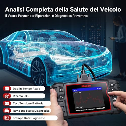 iCarsoft OBD2 Scanner for Ben.z/Maybach/Sprinter, MB V2.0 Full System Code Reader Engine/ABS/Transmission, Car Diagnostic Tool 8 Reset Oil/EPB/SAS/BLD/INJ/ETC/TPMS/DPF, Battery Test, Lifetime Update