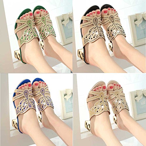 Respctful ♪☆ Winter Women's Fashion Rhinestone Slippers Open Toe Shoes Chunky Heel Ankle Slippers Black - Thumbnail 2