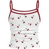 SweatyRocks Girl's Cherry Spaghetti Strap Camisole Cami Sleeveless Scoop Neck Cute Tank Top