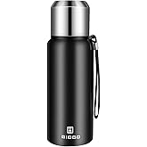 Insulated vacuum Thermo Bottle 500ml/16.9oz with cup Stainless steel coffee bottles for hot and cold drink water flask.(Black,500ml)