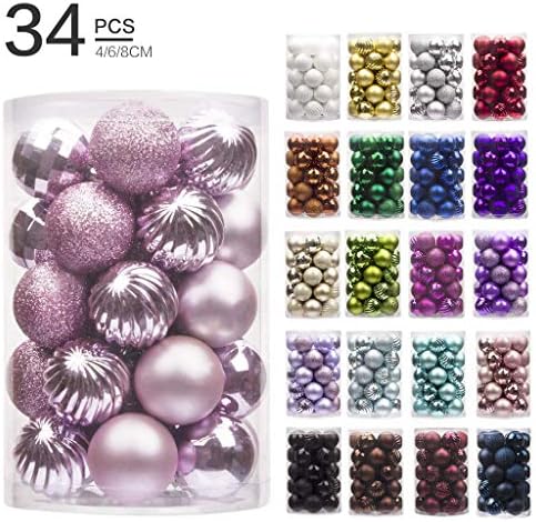 34PC Christmas Ball Ornaments Christmas Tree Ball Bauble Hanging Ball Christmas Decorations,Tree Ornaments Home Party Ornament Decor for Holiday Wedding Party (1.57", Pink)