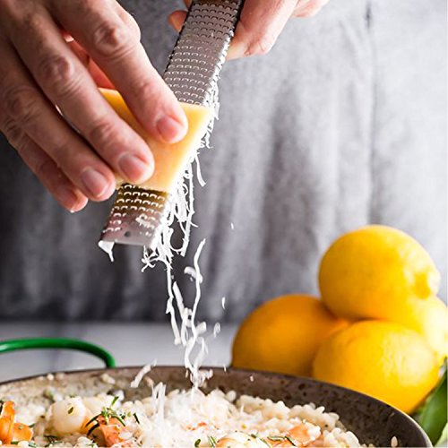 DRAGONN Citrus & Cheese Zester Grater Razor Sharp Stainless Steel Blade with Black Handle, Safety Cover and Rubber Footings - Dishwasher Safe
