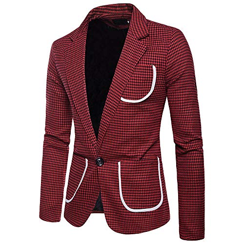 Charm Men's Casual One Button Fit Suit Blazer Coat Jacket Houndstooth Top