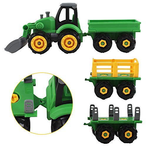 deAO 28-teiliges Bauernhof Spielset mit DIY-auseinanderziehbarem Traktor und Anhängern, manuellem Schraubendreher… – Bild 6
