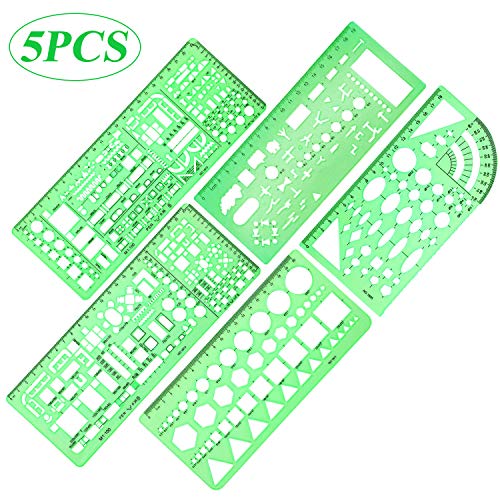 Unime 5PCS Expanded House Plan Template Measuring Templates Geometric Rulers for Office and School, Building formwork, Drawings templates