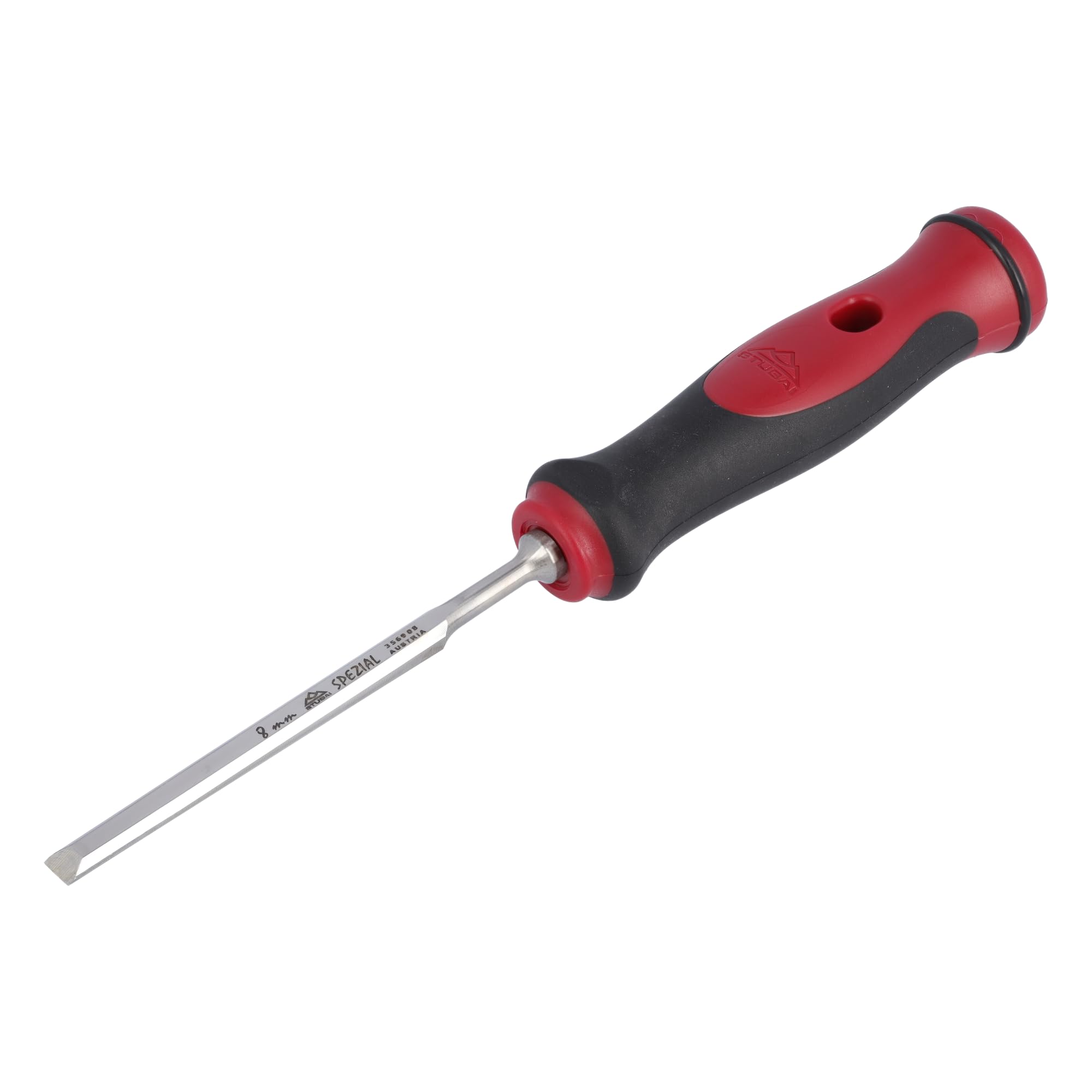 Stubai 356008 "Swedish Type" Special Wood Chisel with 2C-Handle, Silver/Red/Black, 8 mm