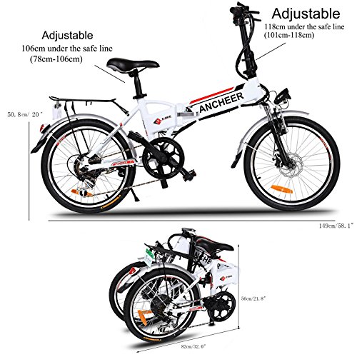 ANCHEER Folding Electric Bike with 36V 8Ah Removable Buitin Lithium