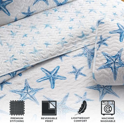 Full / Queen Coastal Quilt Bedding Set, Summer Coastal Quilt with Shams