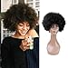 QUEENTAS 8inch Short Afro Wigs Short Curly Human Hair Afro Wigs for Black Women None Lace Natural Black #1B (Fluffy Tight Curls)