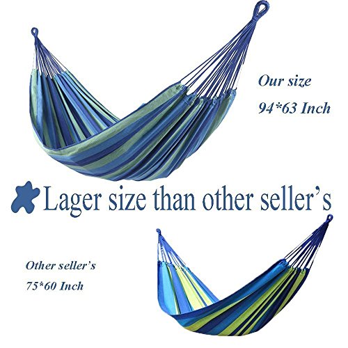 OnCloud Double Hammock for Travel Camping Backyard, Porch, Outdoor or Indoor Use, Carrying Pouch Included Blue/Green Stripes
