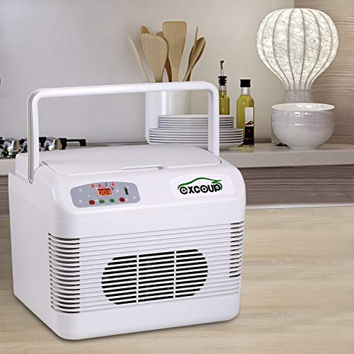 EXCOUP Electric Cooler and Warmer with Portable Handle for Car and Home 12 Liter Mini Fridge Thermoelectric Refrigerator, 23°F-140°F