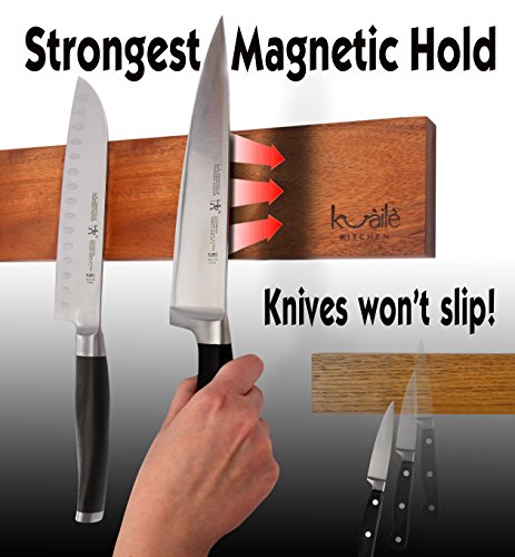 Heavy Duty Knife Holder, Maple Wood Magnetic Knife Bar, Knife Block Storage Strip 18"