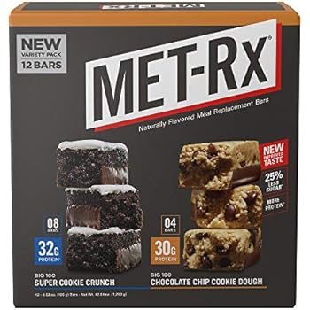 MET-Rx Big 100 Colossal Protein Bars, Healthy Meal Replacement Snack, Super Cookie Crunch and Chocolate Chip Cookie Dough Variety, 3.5oz bars (12 Count)
