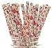 Food With Fashion Pink Wedding Party Floral Straws (25 Pack) - Paper Straws for Drinking, Cute Disposable, Tea Party Birthday
