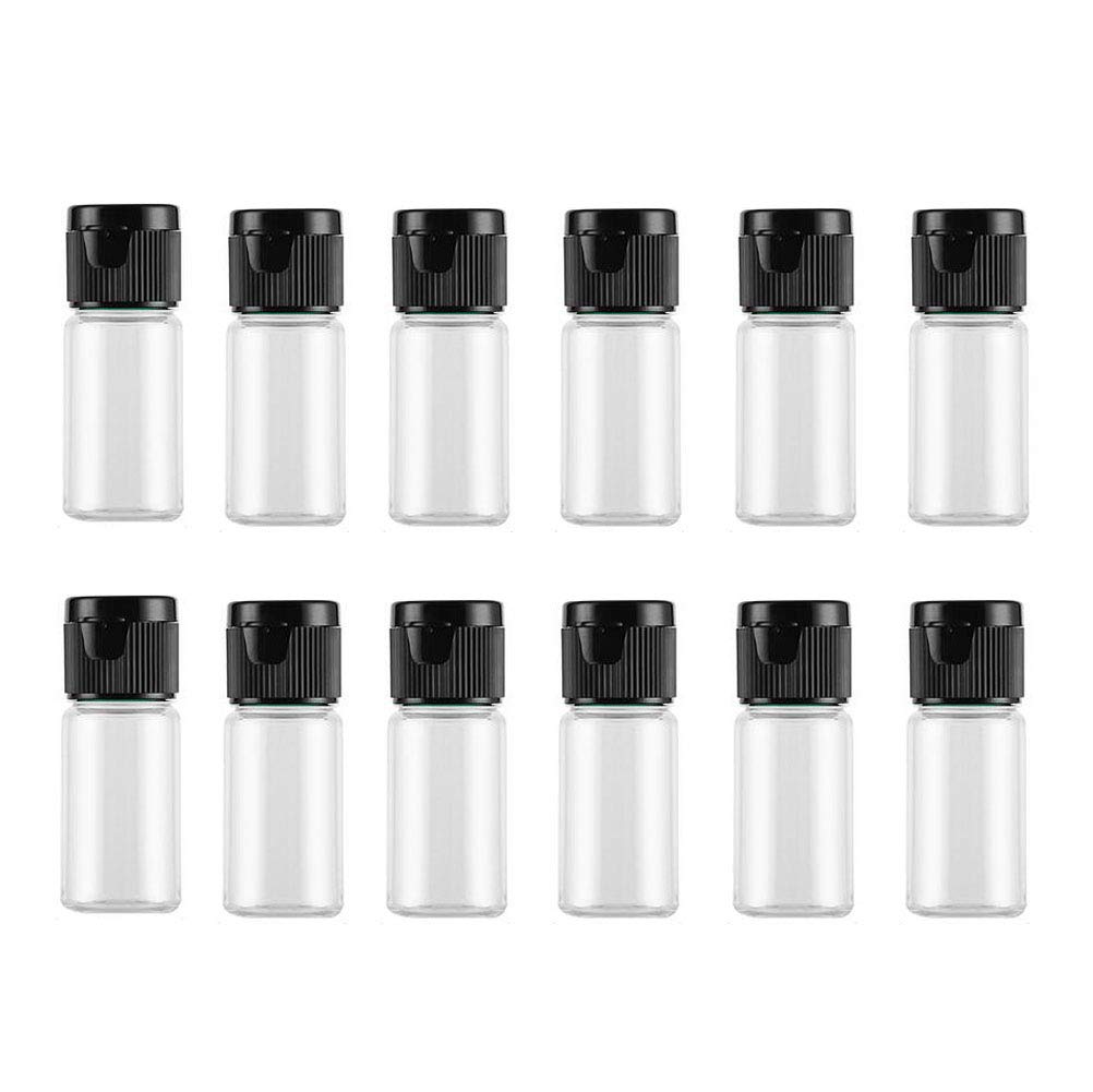 12Pcs 10ml/0.33oz Empty Plastic Sample Bottle Container Jar Pot Vial with Flip Lid Perfect for Emollient Water Shower Gel Emulsion Etc (Black Lid)