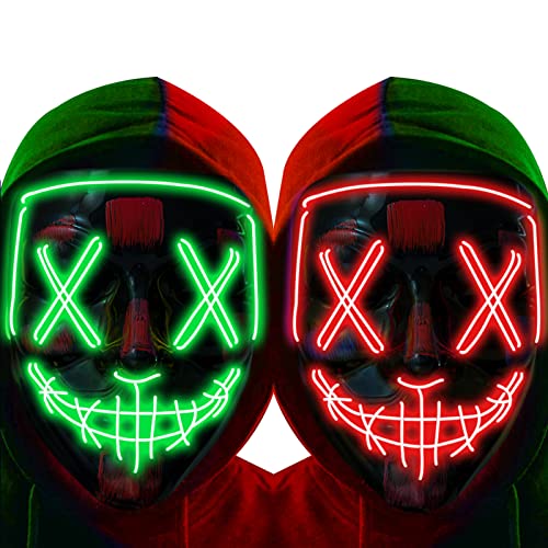 Halloween Mask LED Light up Mask (2 Pack) Scary
