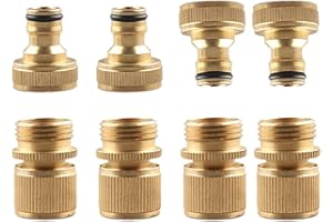 INANNING Garden Hose Quick Connector Solid Brass,3/4 Inch GHT Thread Fitting No-Leak Water Hose Female and Male Adapter (4 Sets)