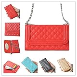 iPhone 6 Wallet Case, 6 Case , Case for iPhone 6, Wallet Case for iPhone 6, Lattice Case with Long Metal Chain Flip ID Card Wallet Colorful Leather Purse with Mirror iPhone 6 4.7 inch Case Cover for iPhone 6 (Red)