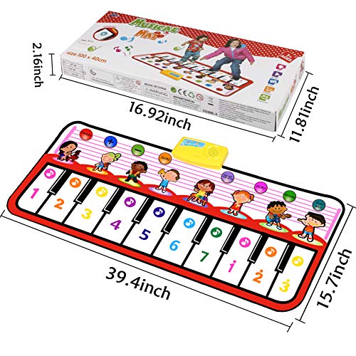 Tencoz Musical Piano Mat, Kids Portable Piano Keyboard Mat 8 Different Musical Instruments Build-in Speaker & Recording Function with 10 Melodies Educational Toy Best Gift for Kids Baby