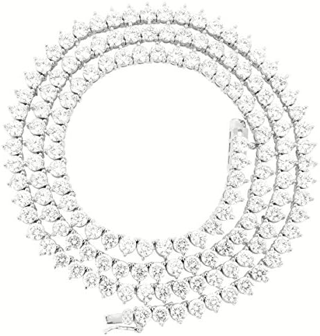 Mens One Row Lab Simulated Diamond 3 MM Thick 3 Prong Stone Tennis Necklace Chain 18 - 36 Inches Silver Gold Black Pink Yellow (3MM 30" Silver)