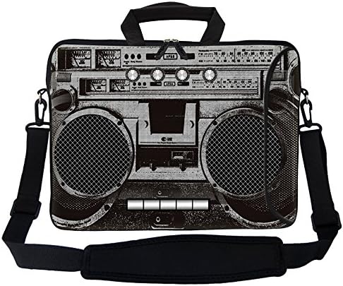 15.6 inch Neoprene Laptop Bag Sleeve with Extra Side Pocket, Soft Carrying Handle & Removable Shoulder Strap for 14" to 15.6" Size Notebook Computer - Cassette Player