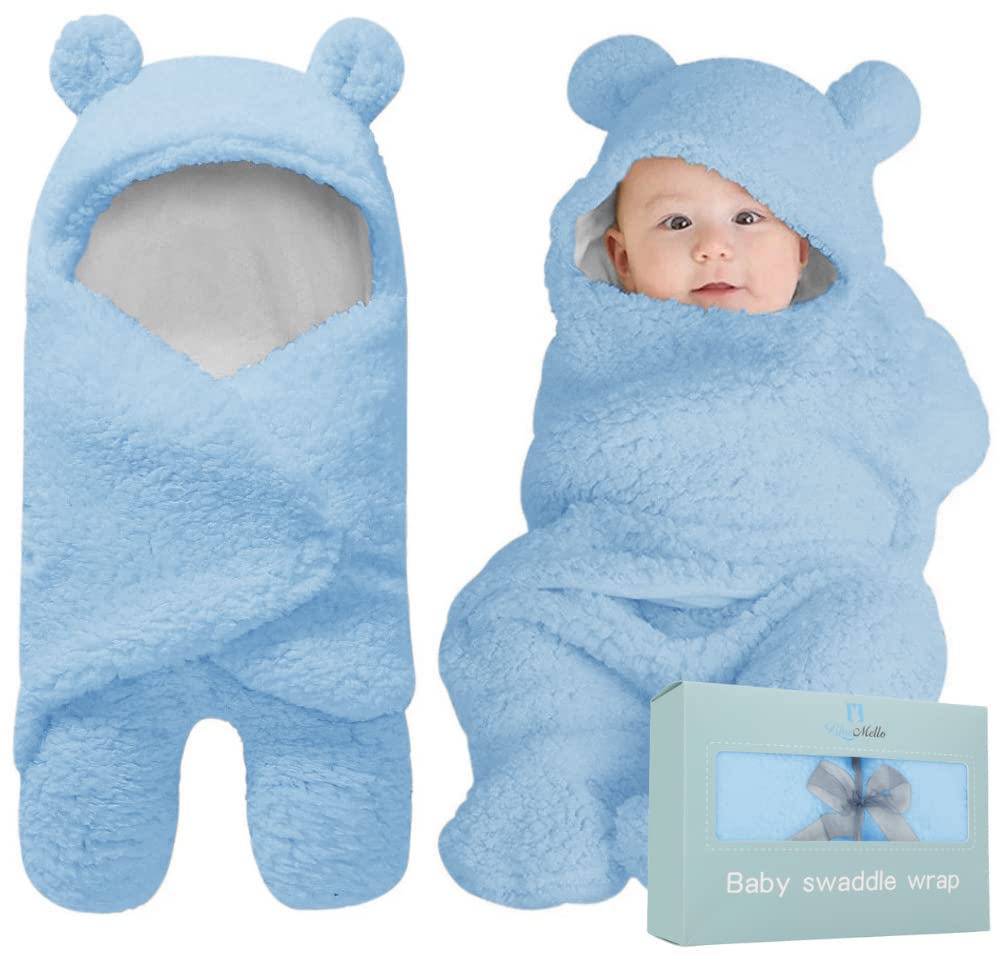 Photo 1 of BlueMello Baby Swaddle Blanket | Ultra-Soft Plush Essential for Infants 0-6 Months | Receiving Swaddling Wrap Blue | Ideal Newborn Registry and Toddler Boy Accessories | Perfect Baby Girl Shower Gift